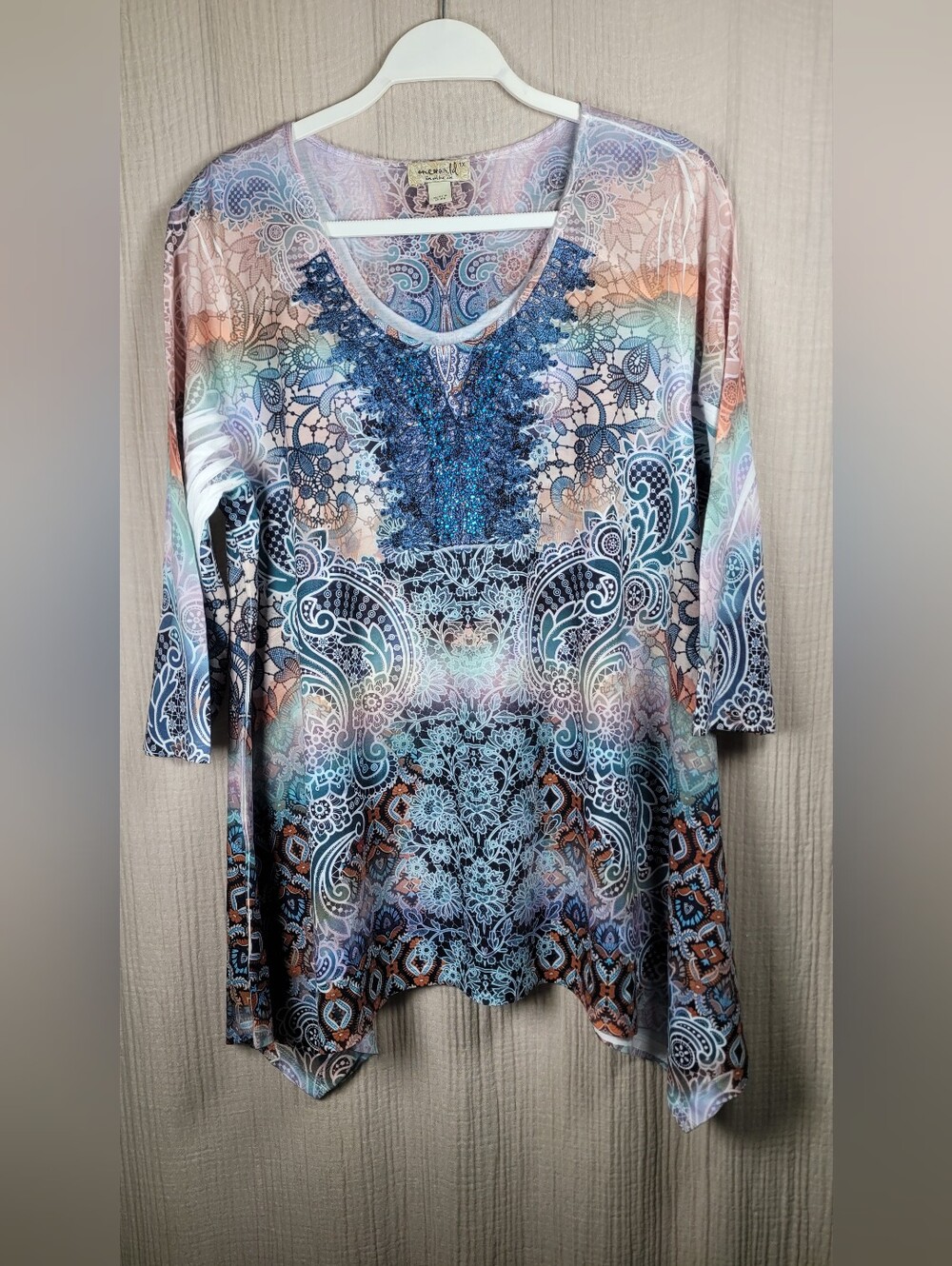 One World Live And Let Live Women's Pastel Paisley Scoop Neck Tunic Boho Y2K - Picture 16 of 16